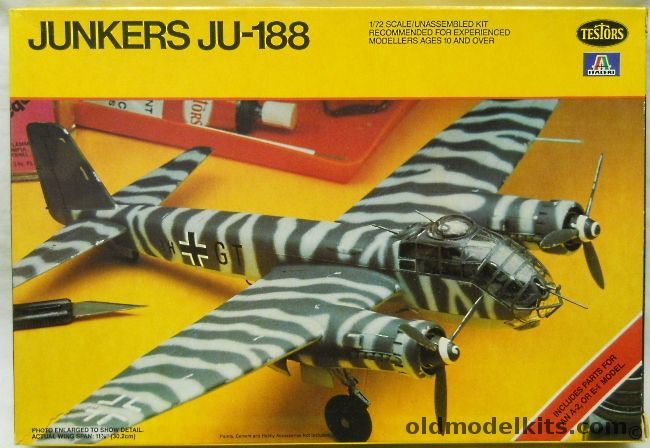 Testors 1/72 Junkers Ju-188 A2/E1 - KG2 / 9.KG26 / 1.KG66 / F5+AT, 878 plastic model kit